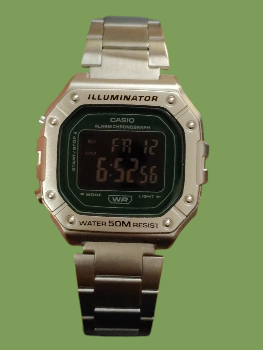Casio Silver Digital Illuminator Watch with Black Display